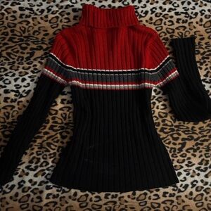 Brandy Melville Red and Black Turtleneck Sweater